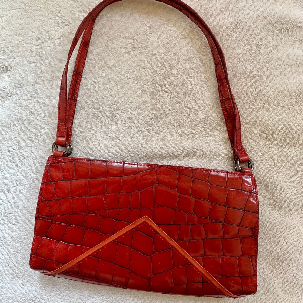 DKNY red croc embossed leather bag